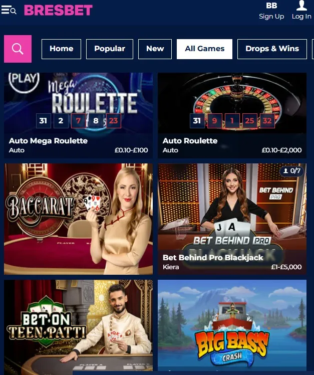 Bresbet offers numerous casino games