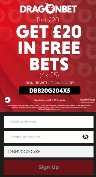 dragonbet promo code sports offer: get &pound;20 free bets