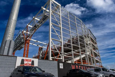 Latest Wrexham drone footage shows new Kop Stand passing major test as roof supports disappear