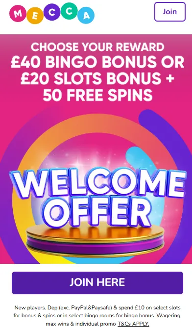 mecca bingo welcome offer UK: get &pound;40 bingo bonus