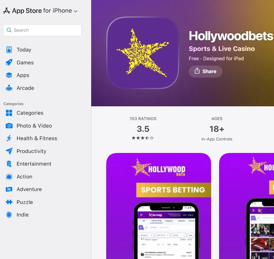 Hollywood bets app store