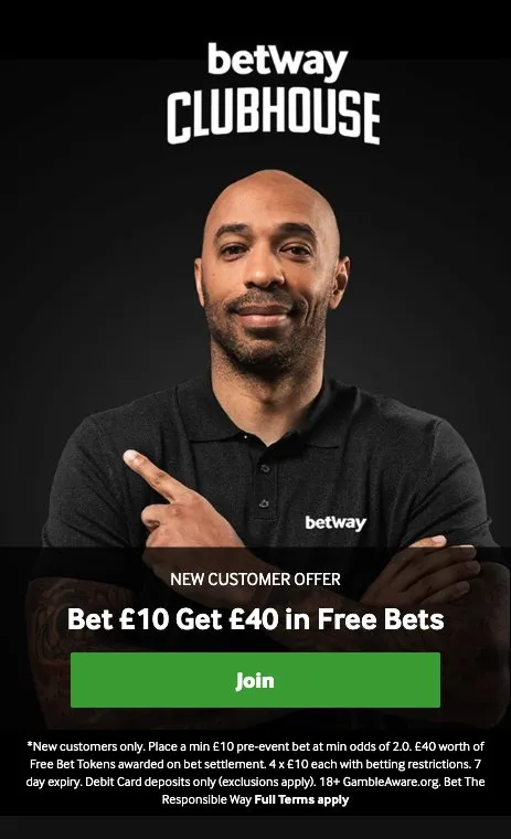 Betway new customer offer page on mobile