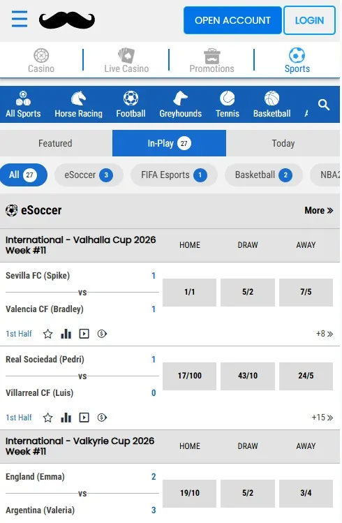 mr play sportsbook review, in-play section