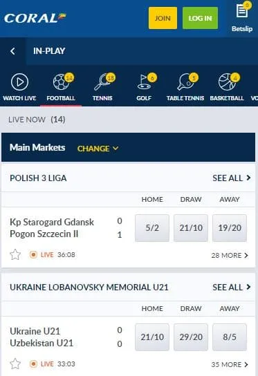 coral in play betting