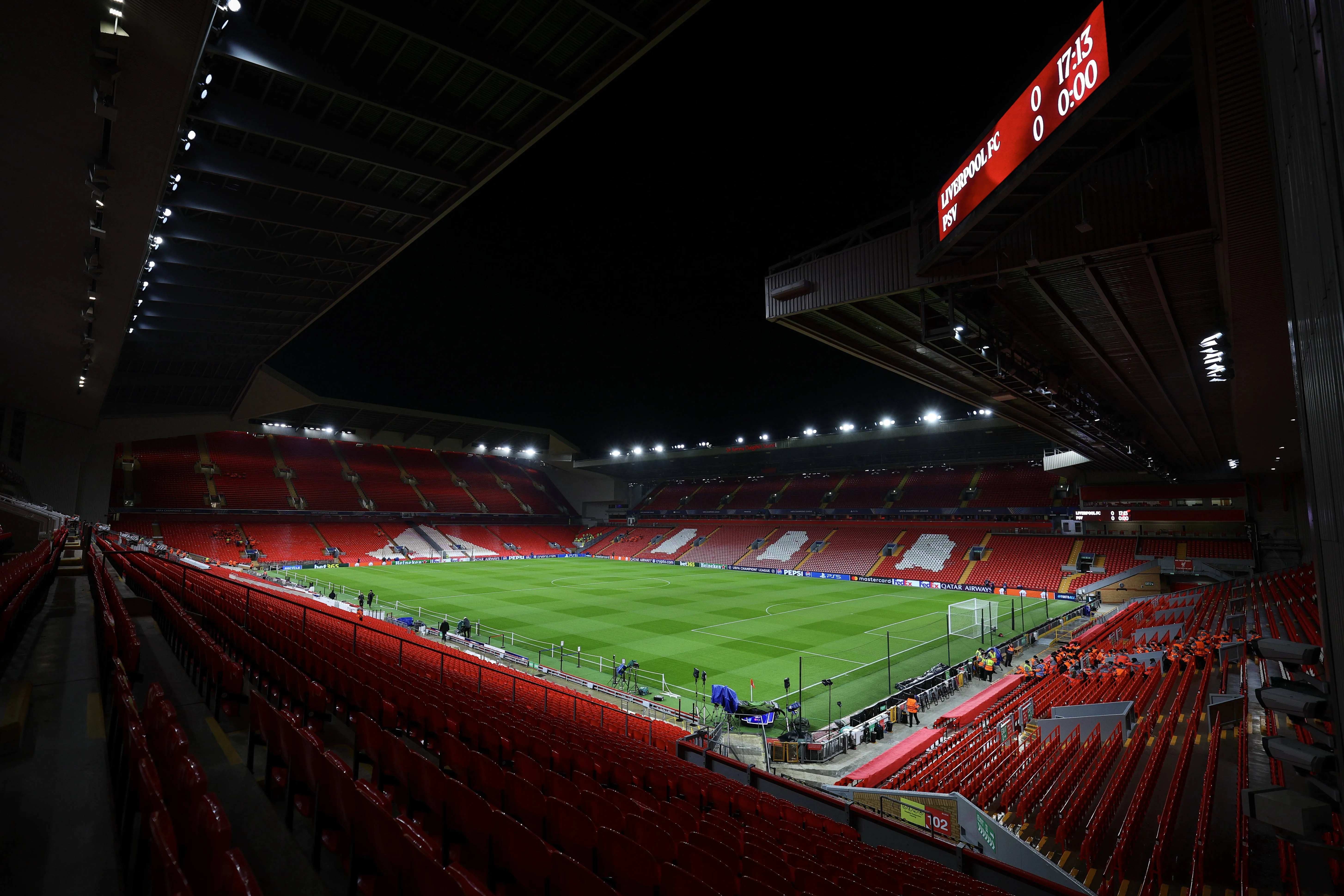 A general internal view inside Anfield Stadium