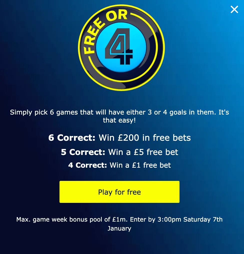 william hill free or 4 game: get free bet rewards with no deposit