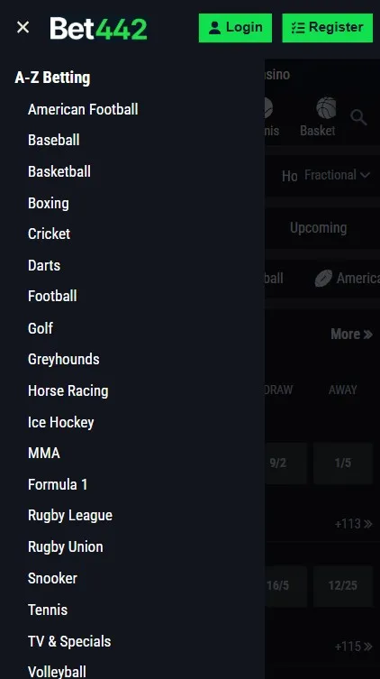 bet442 review sports on offer