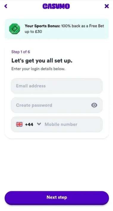 How to sign up for casumo - Step 2: Tap Sign up and register