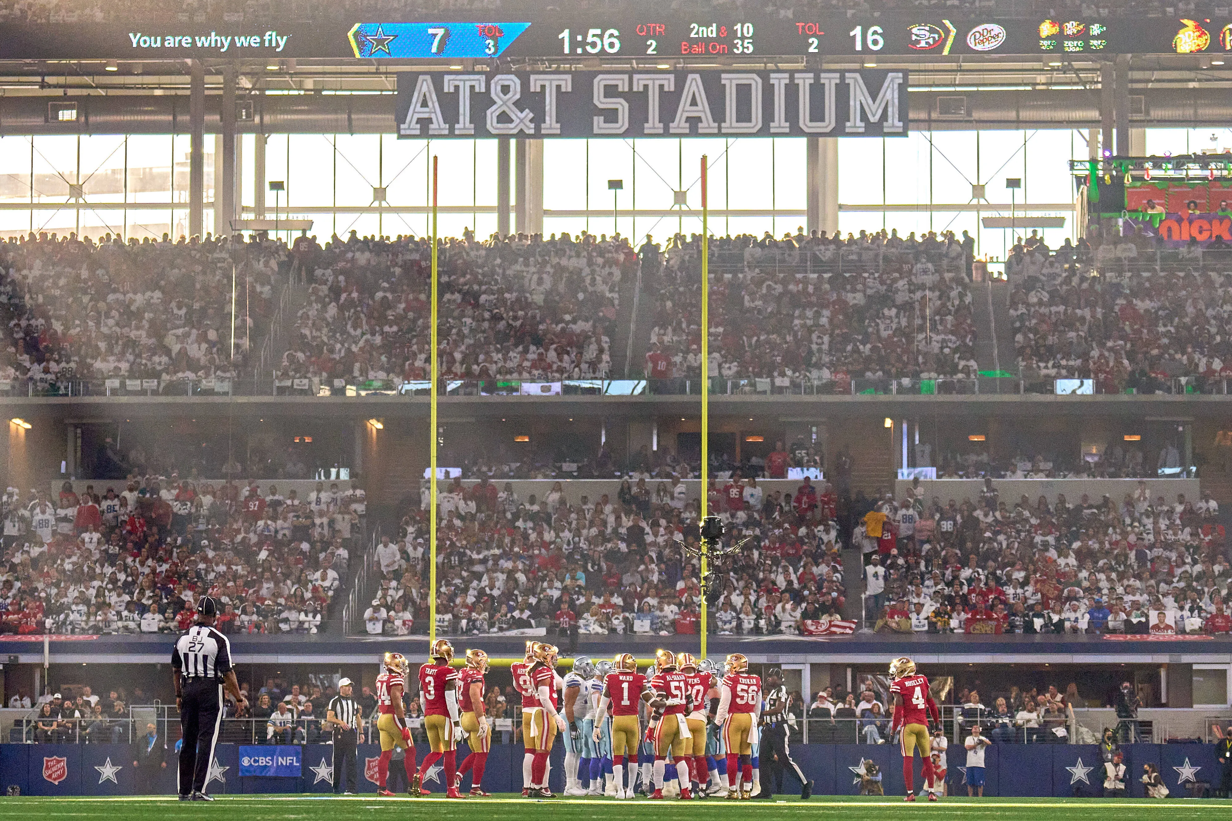 The sun creeps through at the A&T Stadium during an NFL match