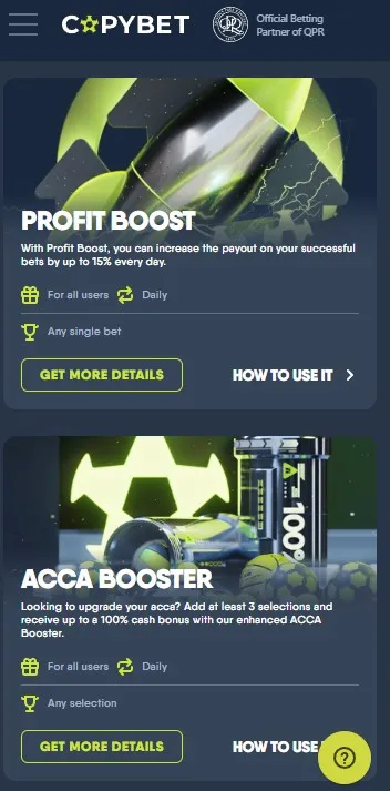 copybet ongoing promotions: acca booster and profit boost