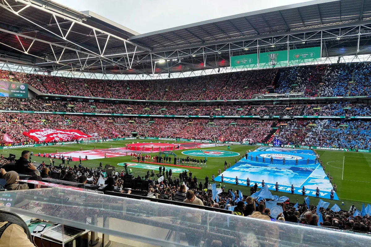 The view from the Wembley press box at the EFL Cup final