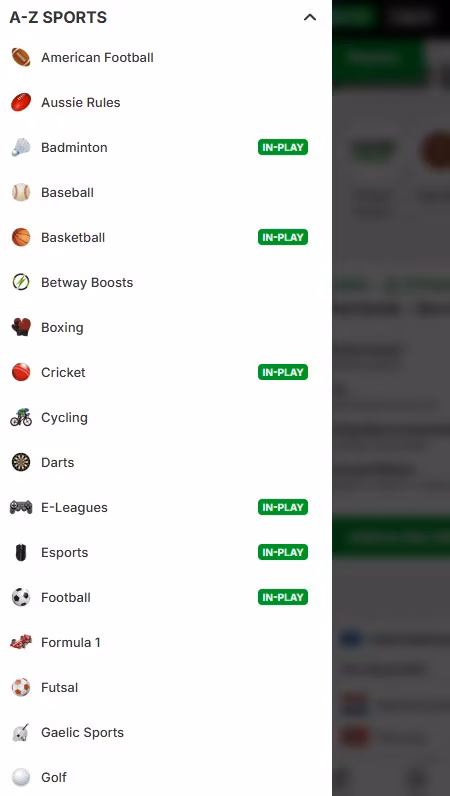 betway available sports