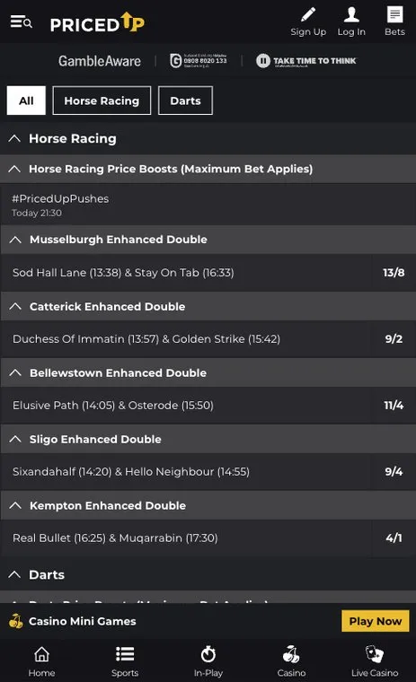 Priced Up price boosts page on mobile