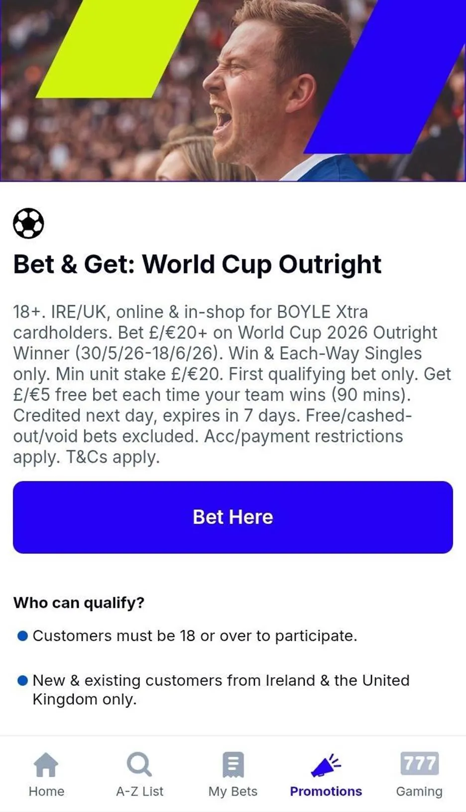 bet &get world cup oturight offer, Boyle sports