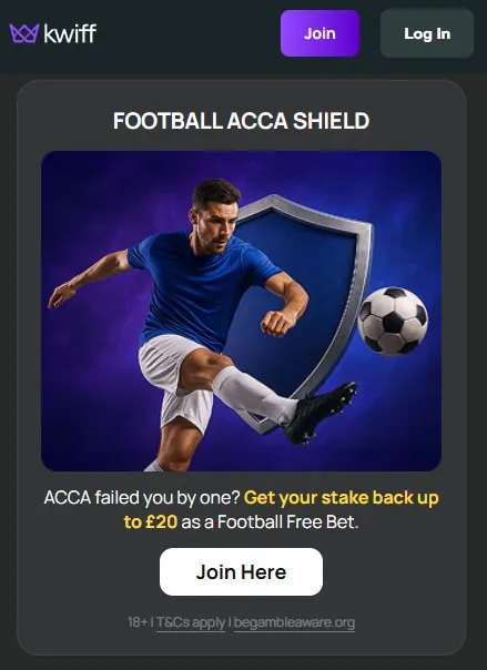 kwiff promotions and sports review: football acca shield offer