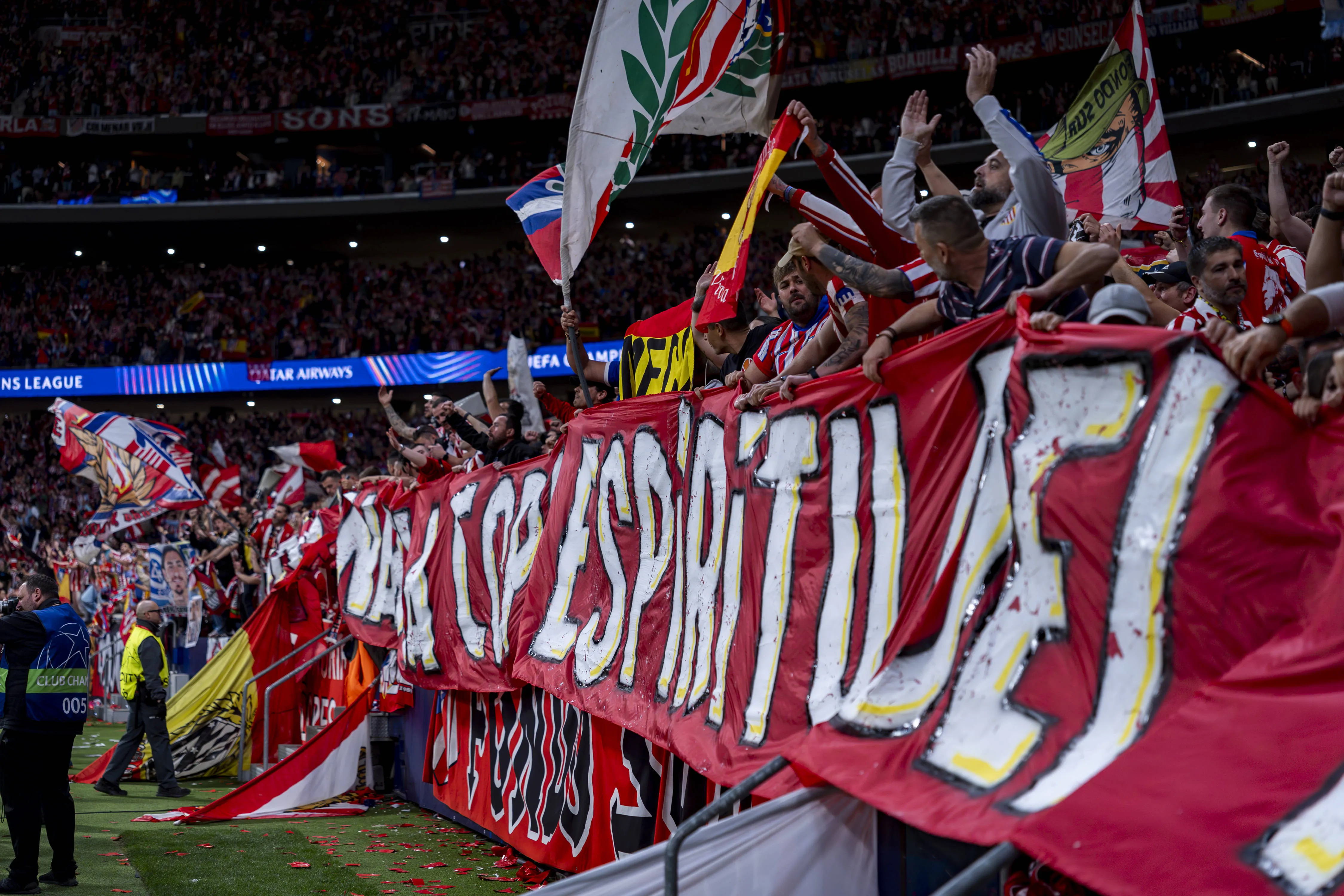 Atletico Madrid fans celebrate victory at the end of Champions League  quarter-final second-leg vs Barcelona the Metropolitano 