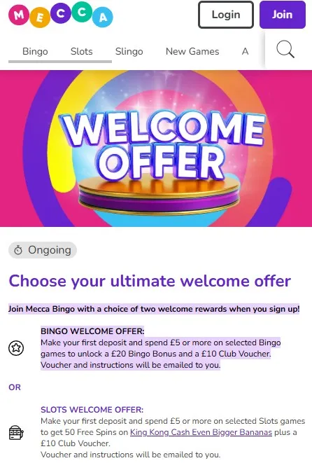 mecca bingo welcome offer