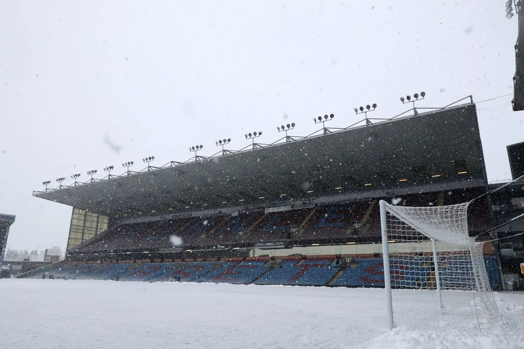 Snow at Burnley's Turf Moor Stadium | Premier League winter break has been introduced not for weather but for player welfare