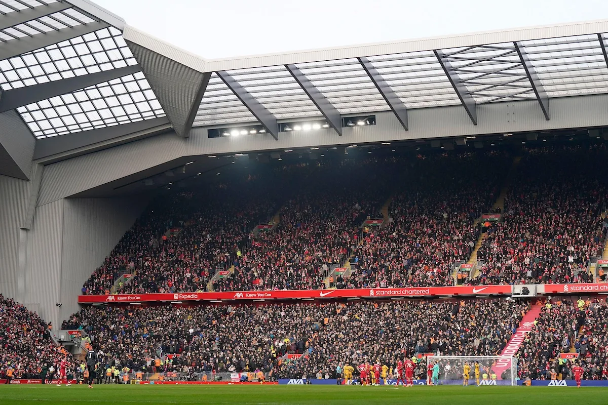 A view of the Anfield Road Stand on February 16, 2025