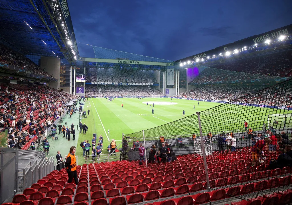 Parken Stadium - FC Copenhagen Stadium - Denmark stadium - Football Ground Guide 1 View from FC Copenhagen away section and FC Copenhagen away end | Manchester United fans in Copenhagen