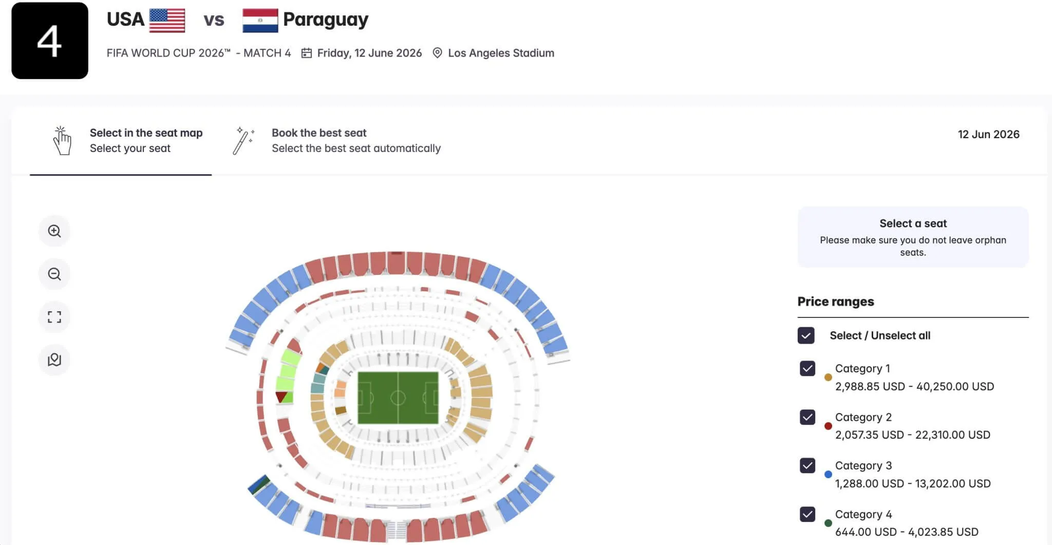 US vs Paraguay seat map