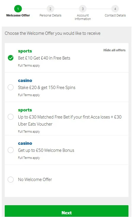 betway sign up offer form: Pick between sports and casino welcome offers
