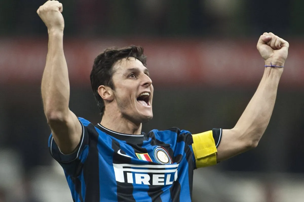 Javier Zanetti celebrates on April 16, 2010