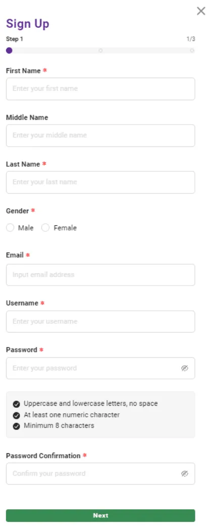 Hollywoodbets sign-up page