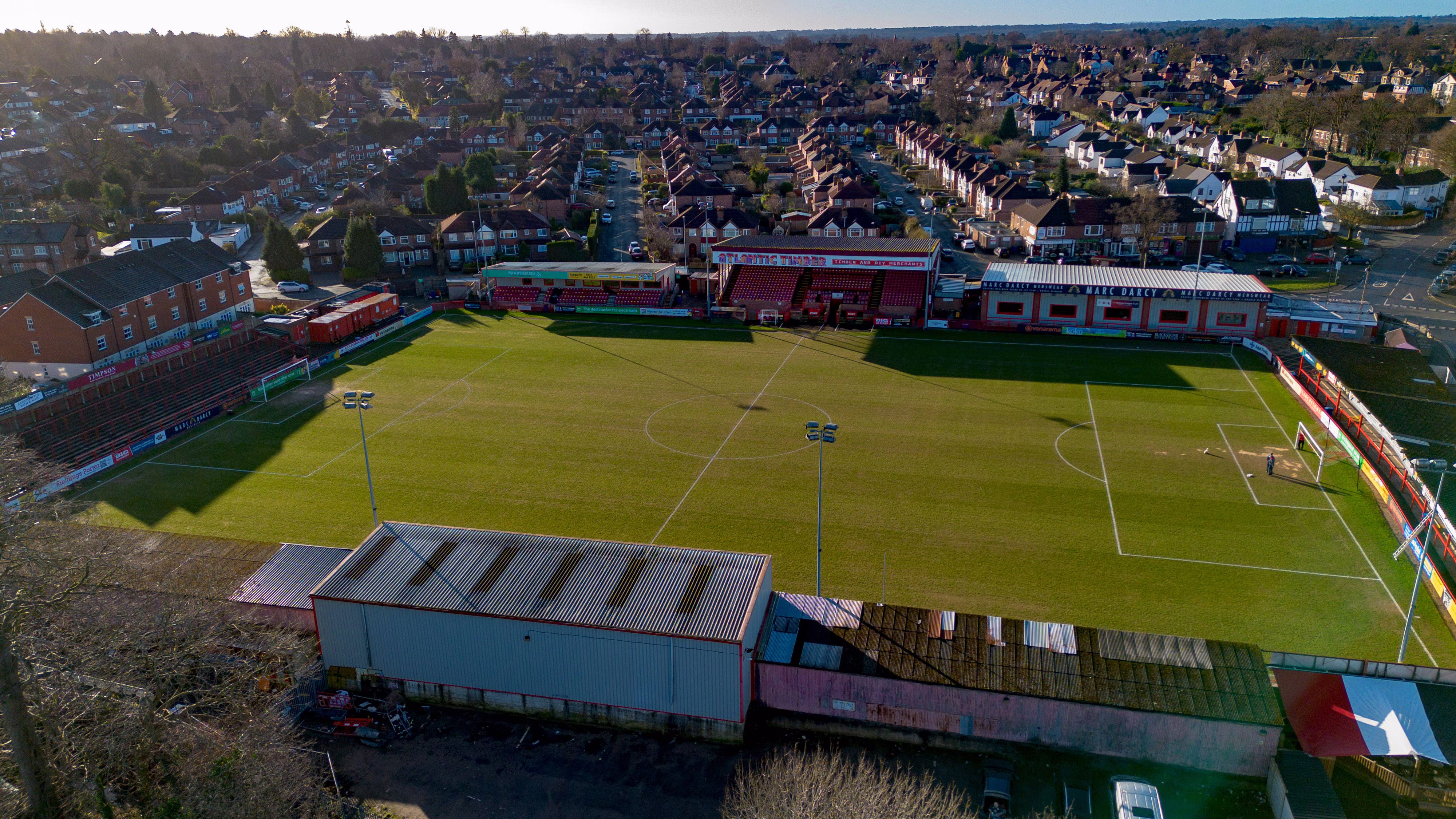 Aerial View of J Davidson Stadium, home to Altrincham FC