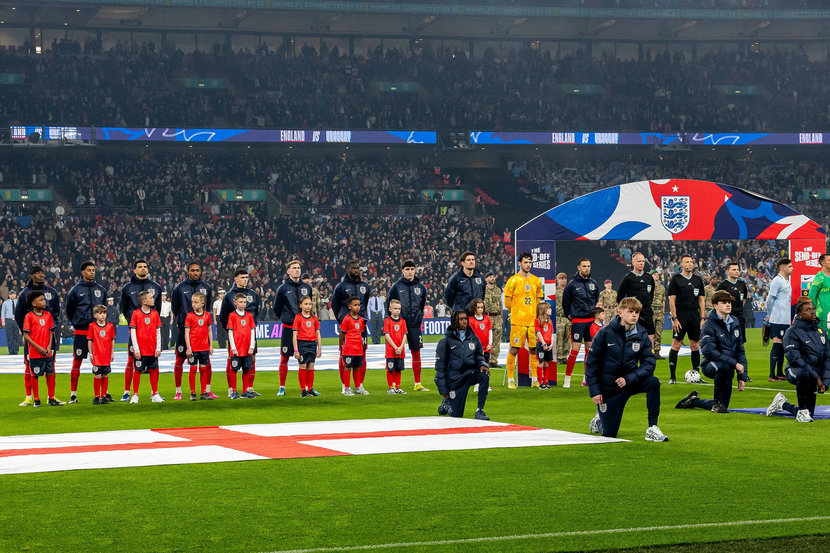 England players line up for anthems before 2026 World Cup warm-up friendly at Wembley