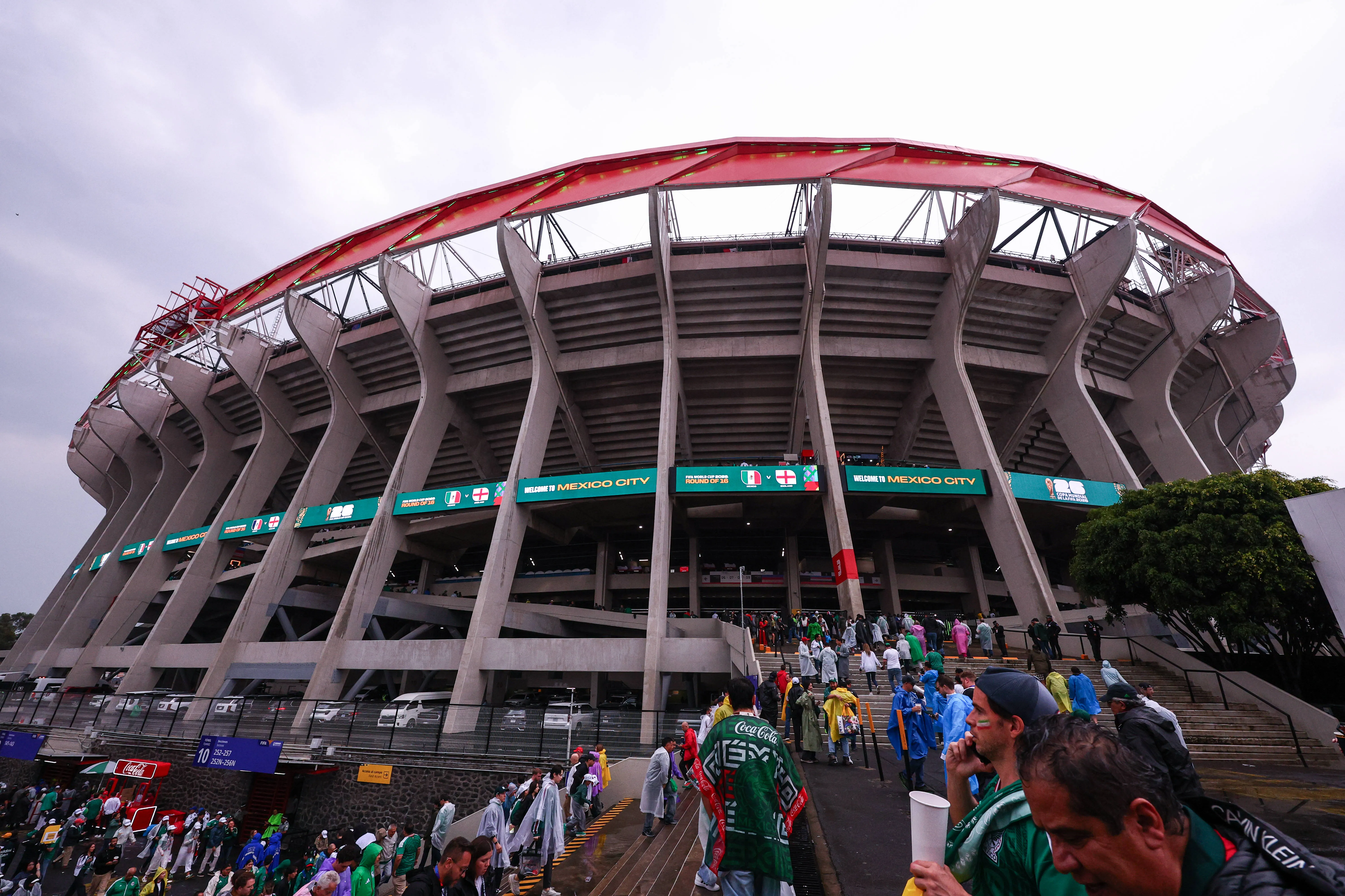 View of England and Mexico fans arriving at Estadio Azteca