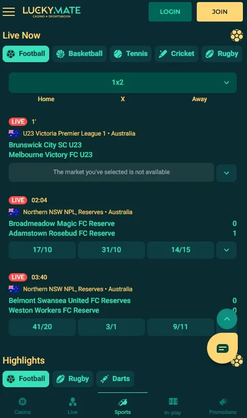 luckymate live streaming and betting options