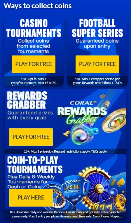 Coral coins and other offers for existing customers