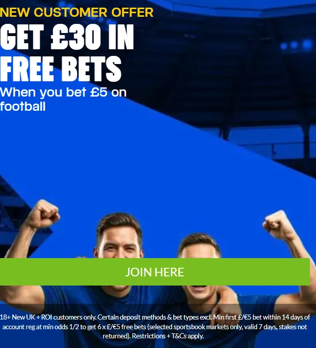 coral low entry free bets deposit offer: bet &pound;5 get &pound;30 in free bets