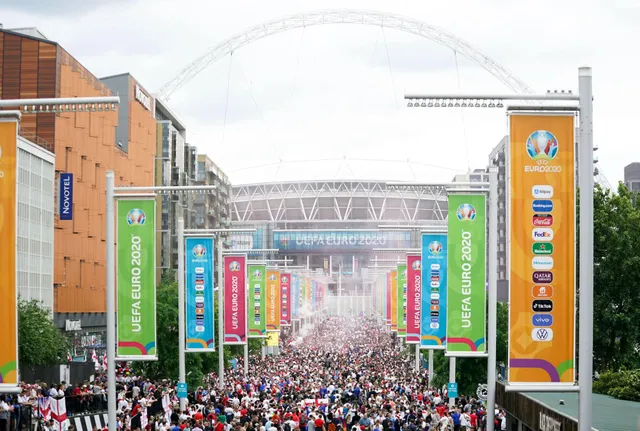 England fans along Wembley Way ahead of the UEFA Euro 2020 Final.