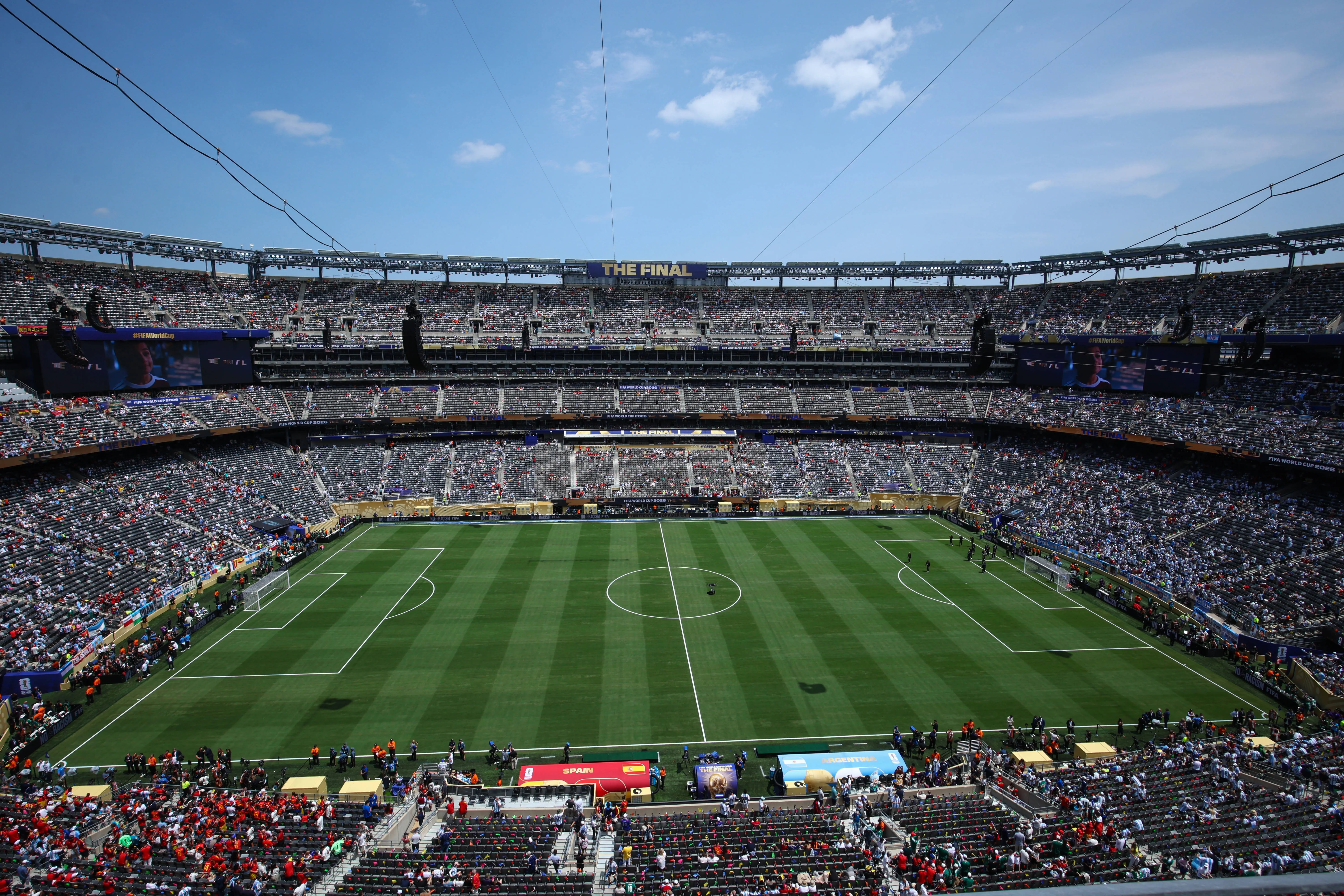 View of the problematic MetLife Stadium pitch before the World Cup final