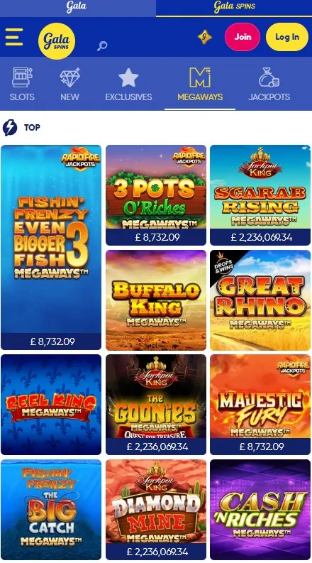 gala spins casino megaways library