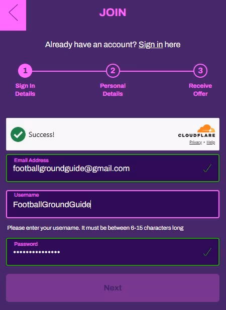 Lucky Pants Bingo registration form and welcome offer activation