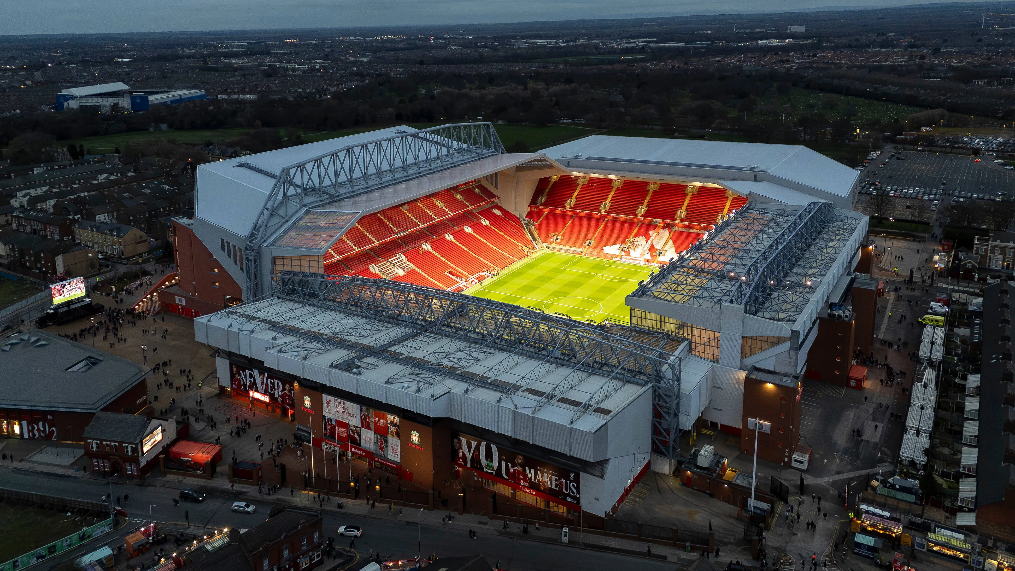 General aerial stadium view outside Anfield