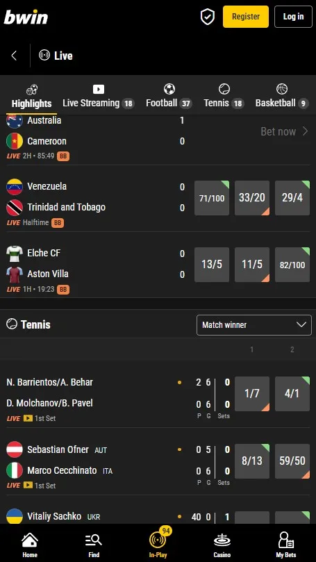 bwin app in play betting tab and features