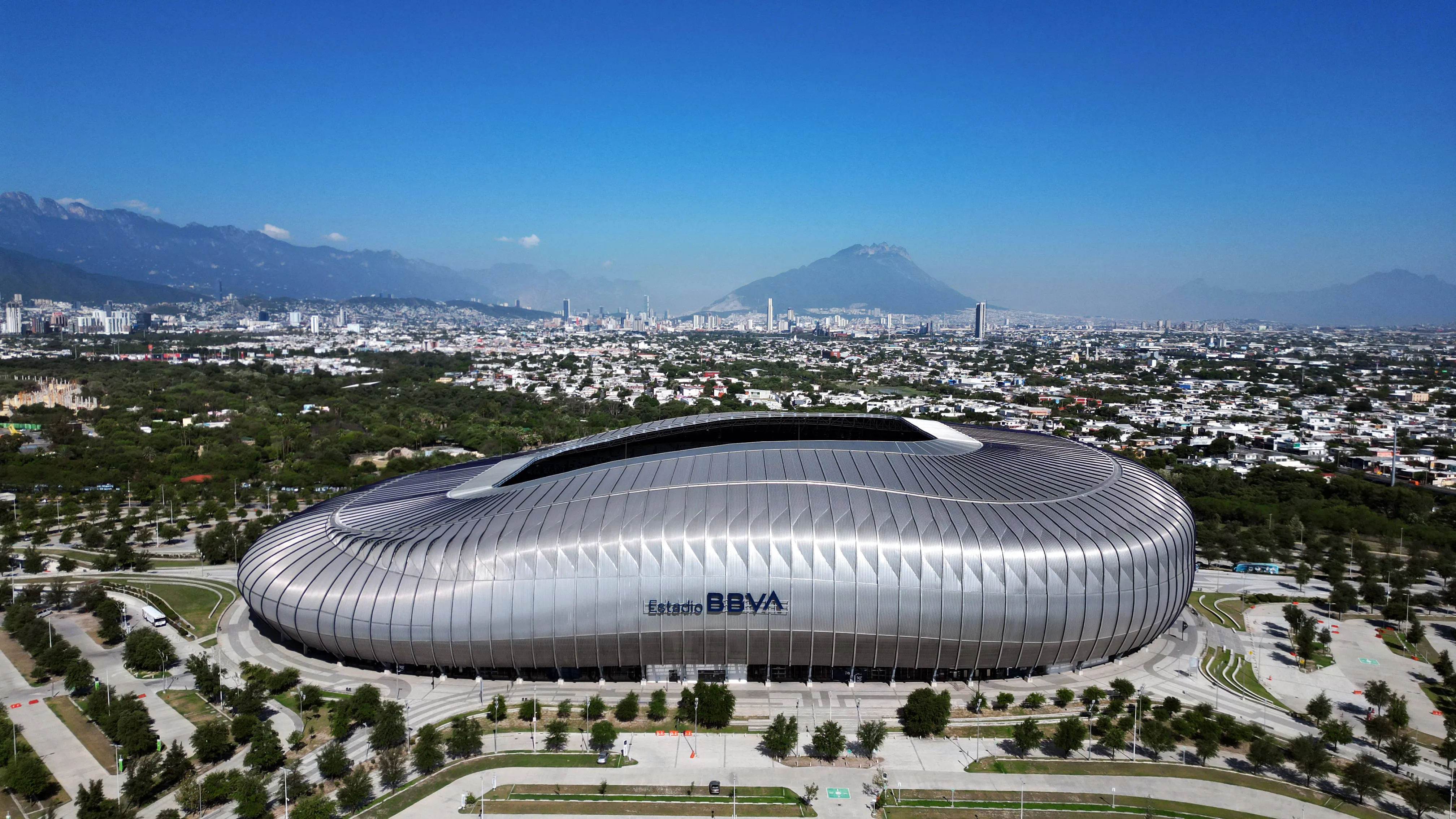 Aerial view of the BBVA Stadium in Guadalupe, Mexico