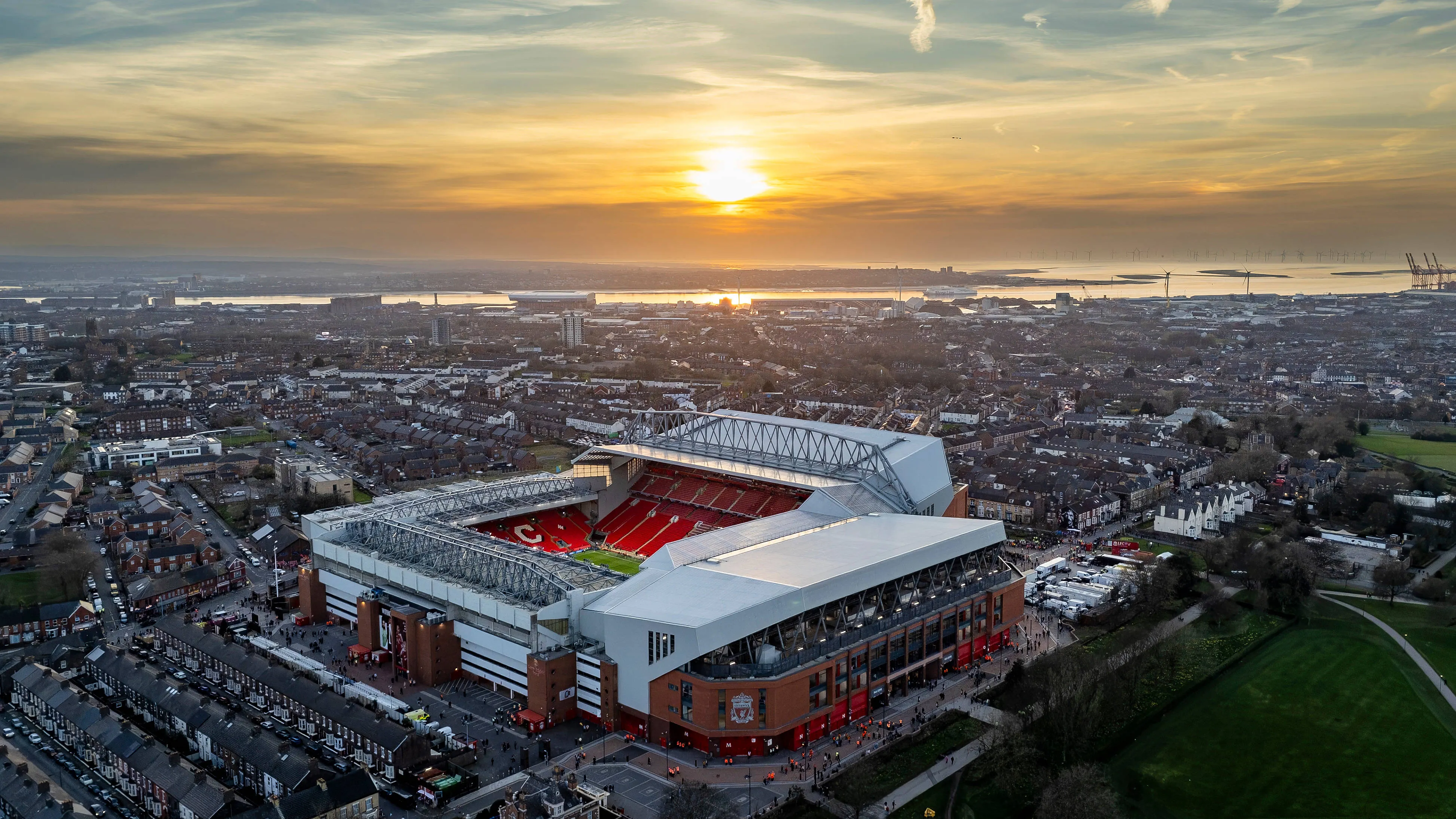 Aerial view of Anfield, home to Liverpool FC