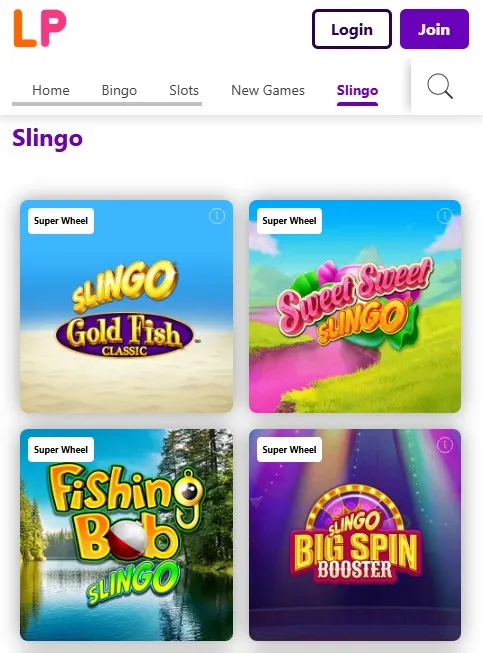 lucky pants bingo, slingo section