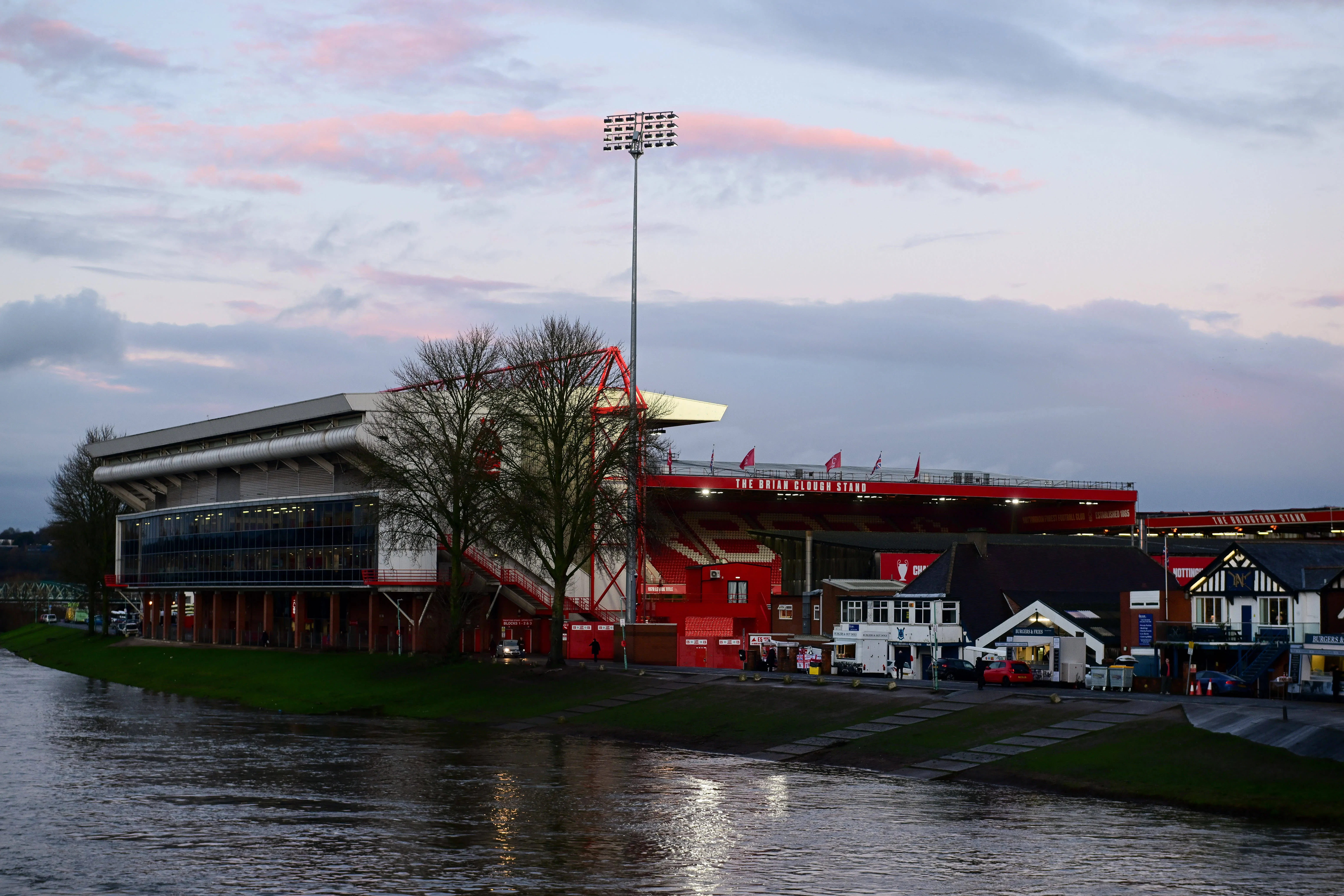 A general view as the sun sets above the City Ground