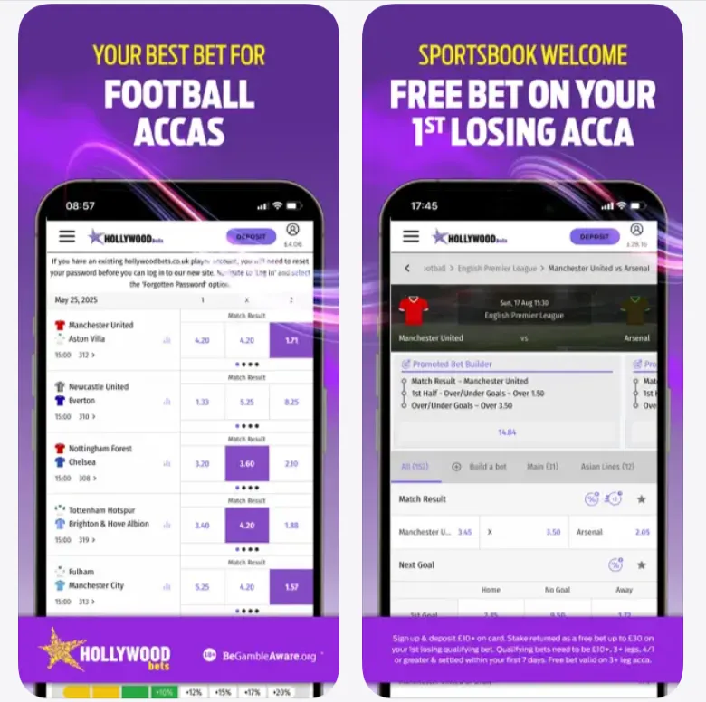 16. Hollywoodbets football app: Best for EPL and European league markets (2.5/5)