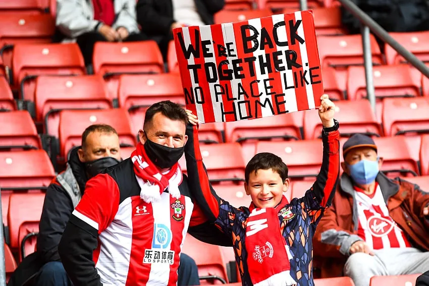 Southampton fans in the stands against Leeds United