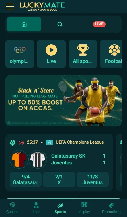 luckymate sportsbook & casino on mobile