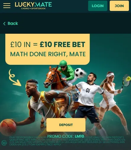 luckymate sports offer: bet 10 get 10