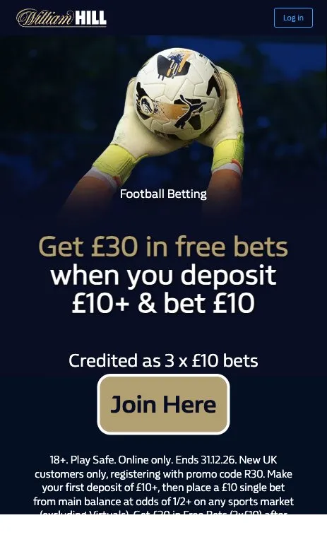 William Hill new customer offer page on mobile