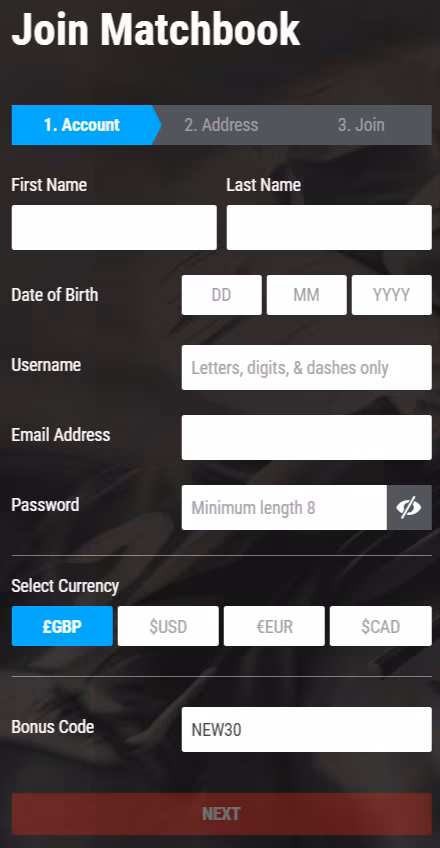 Matchbook how to create account